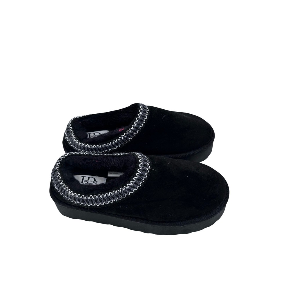 ID Required Platform Slippers 6 Black Faux Fur Lined Embroidered Mules Womens